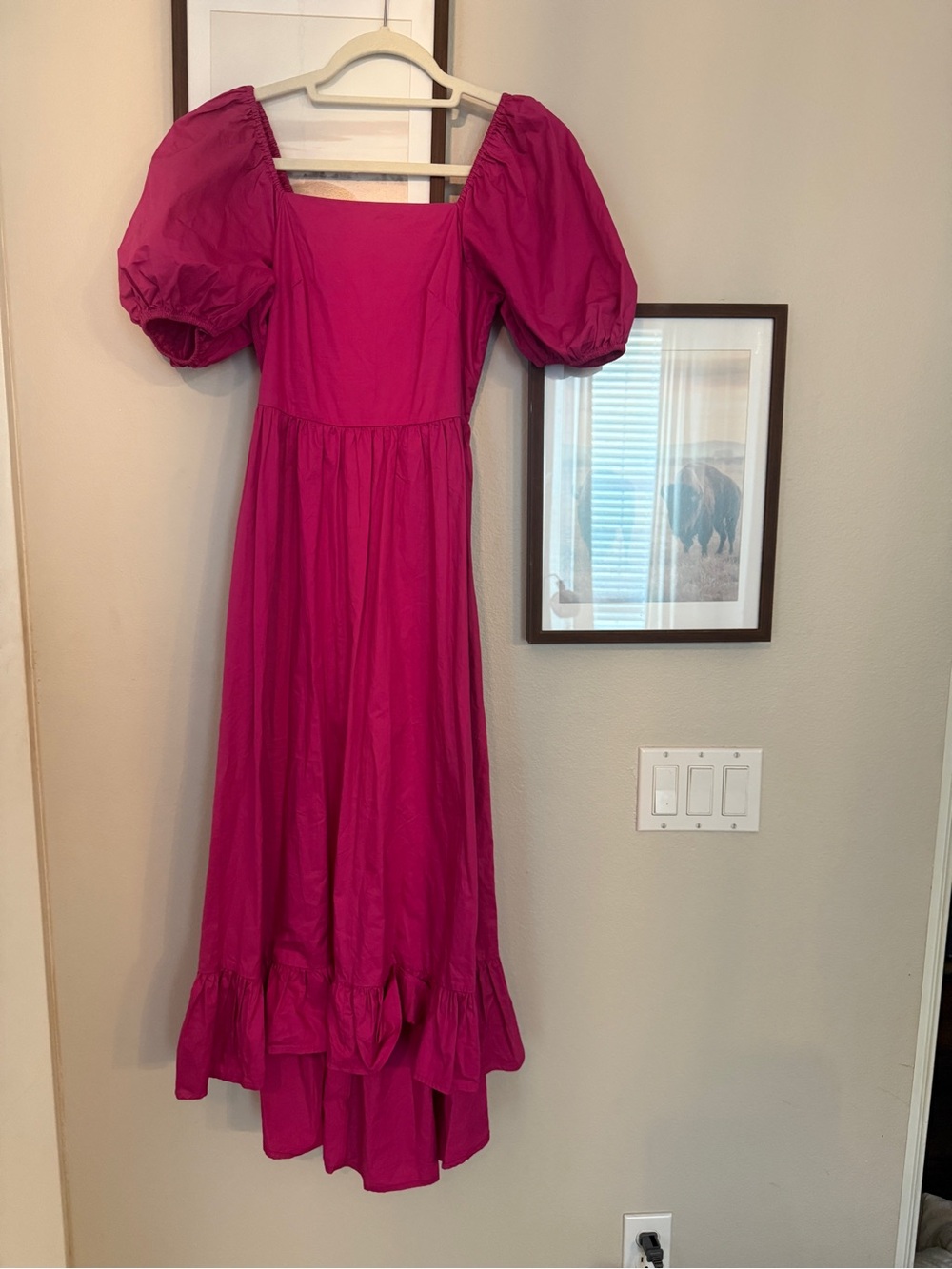 Express Hot Pink Puff-Sleeve Maxi Dress